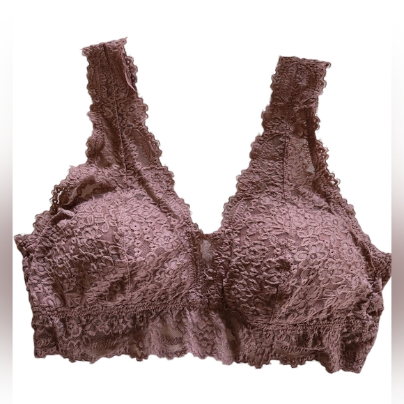 aerie Other - Aerie Eyelash Lace Padded Plunge Bralette, Meadow Bound, Large